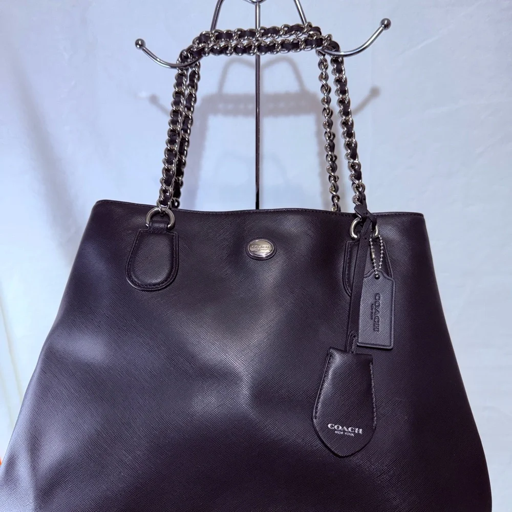 Coach Black Tote with Chain Straps
